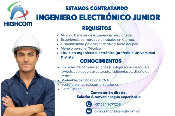 publicación Ingeniero Electrónico Junior - Highcom